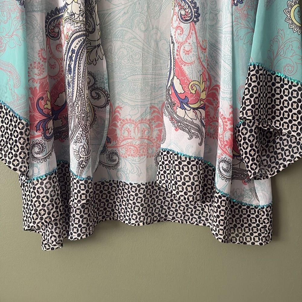 Soft Surroundings Muse Kimono Sheer Paisley Sequin Boho Cardigan Light Sz 1X - Picture 4 of 10